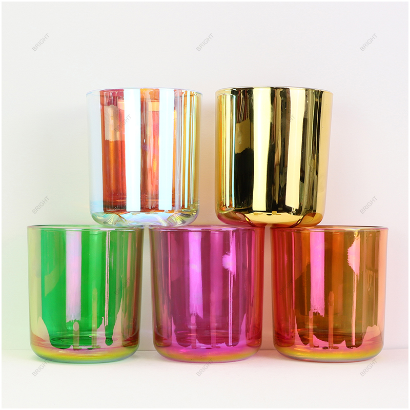 Factory Electroplated Round Glass Candle Jar BGC070M Style With Lid And Box