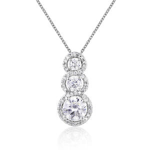 ST2140P Three-stone With Small White CZ Surrounded Rhodium Pendant Suspends Along A 1.2mm Cable Chain In Sterling Silver From  Top Jewelry Manufacturer In China