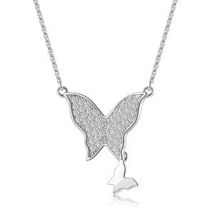 ST2401N Pave CZ Butterfly With A Polish Small Butterfly Rhodium Necklace With 1.2mm Cable Chain In Sterling Silver  From China Top Jewelry Supplier
