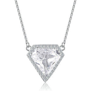 ST2583N Diamond Shape CZ & Samll CZ Surrounded Rhodium Necklace With 1.2mm Cable Chain In Sterling Silver From China Top Jewelry Vendor