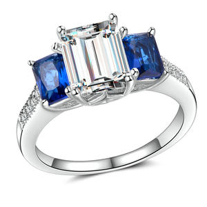 RI4334 Three-stone Prongs Setting Emerald Engagement Ring In Rhodium From China Jewelry Wholesales
