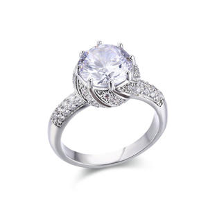 RI4432-10mm AAA White CZ In Center With Small White CZ Surrounded Royal-Inspired Engagement And Wedding Rings With Rhodium Plated In Sterling Silver From China Jewelry Supplier