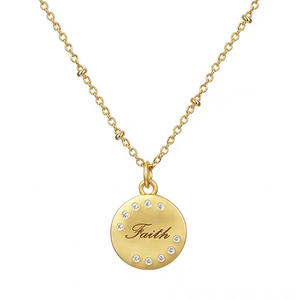 PE3491-Popular & Classic Round Pendant With "Faith" In Center & White Stone,plated In 18K Gold From China Reliable Jewelry Factory