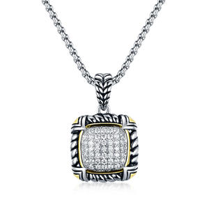 ST2697P-Designer Inspired Cable Texture 2-tone Square Shape Pendant With White Pave Cubic Zircon In Brass/Copper From China Top Jewelry Vendor