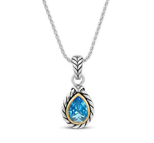 ST2750P-Cable Texture Designer Inspired Two-tone Pear Shape Pendant With Bezel Setting Pear Shpe Aquamarine Spinel In Silver From China Top Jewelry Manufactuer
