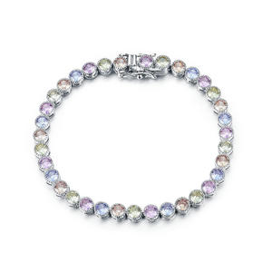 BR3400-4MM Multi Color Bezel Tennis Bracelet In Brass Plated Rhodium From China Jewelry Supplier