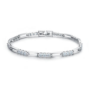 BR3469- Classic & Timeless 3-Stone Links Bracelet In Sterling Silver Under Rhodium Plating From China Jewelry Vendor