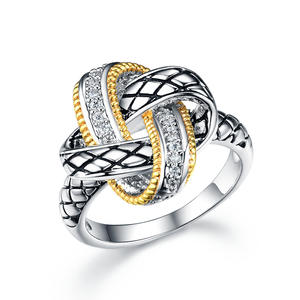 ST2766R-Designer Inspired Two-tone KNOT Ring With Diamond Shape Texture In Brass From China Reliable Jewelry Factory