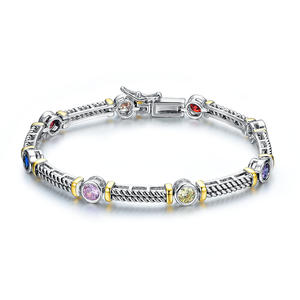 BR3121-Designer Inspired Cable Texture 2-tone Multi-color Round Stone Bracelet From China Top Jewelry Manufacturer
