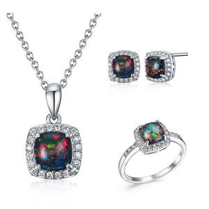 ST2706-Square Mystic Opal In Center,surrounded White Cubic Zircon Earring/Pendant/Ring In Sterling Silver From China Jewelry Supplier