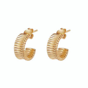 ER4613-Texture Hoop Earring In Sterling Silver Over A Thick 18K Gold Layer Plating From Top Jewelry Manufacturer In China.