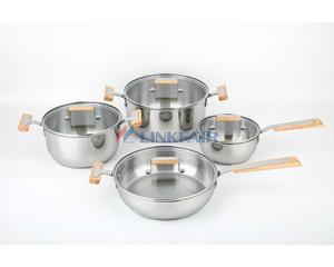 8-Piece Stainless Steel Cookware Set With Wood Handle