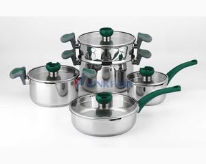 8-piece Cookware Set with straining glass lid.