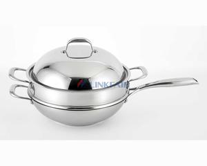 12" Tri-ply Stianless Steel Wok With Steamer