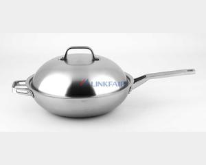 Tri-ply Titanium Wok, 12" Clad Wok With High Dome Stainless Steel Lid