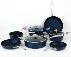11-Piece Forged and Hard Anodized Cookware Set, Blue Pots and Pans