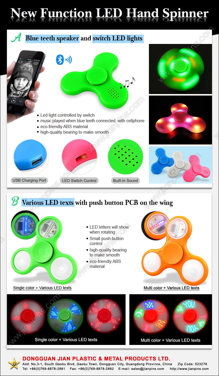 New function Led fidget spinner with blue-tooth speaker