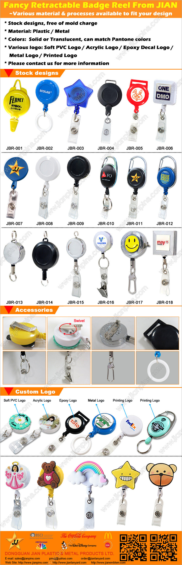 Various Stock Designs of Fancy Retractable Badge Reel From JIAN