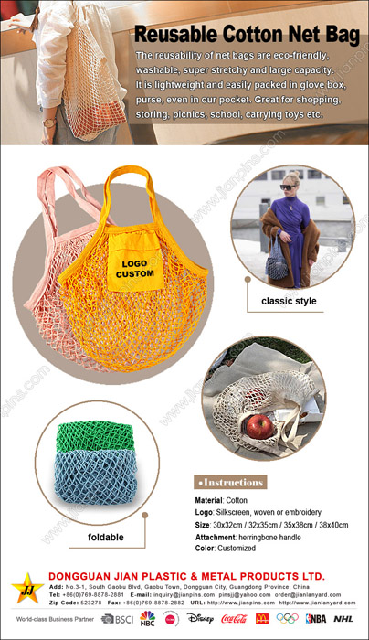 engros gjenbrukbar bomullsnettpose med utskrift av nettposedesign