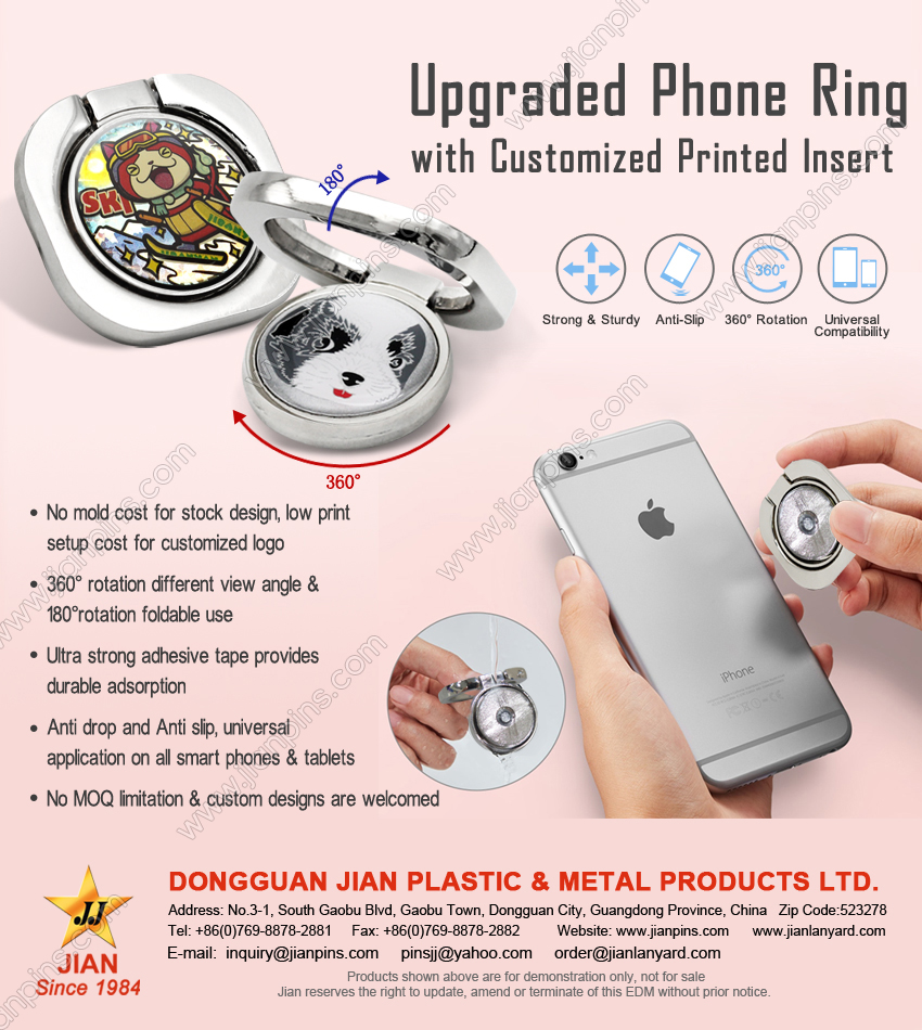 Upgraded Phone ring holder with Customized Printed Insert without Mold Charge 