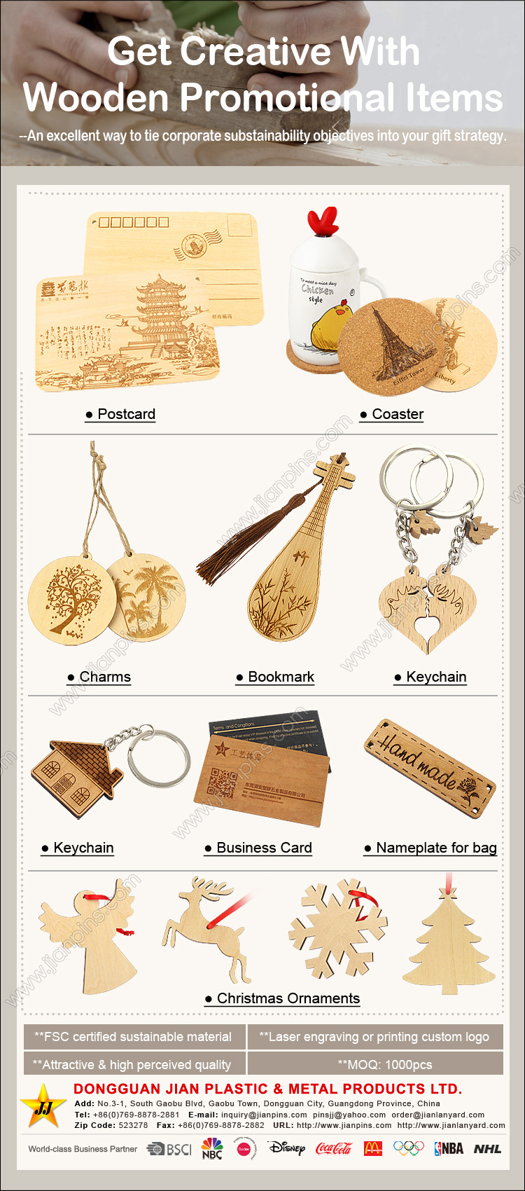  FSC certified hand-crafted Wooden Promotional Items 