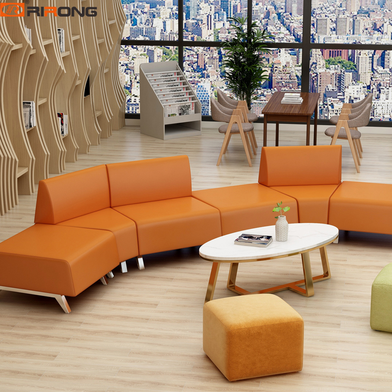 Modern Orange Yellow Colorful Office Reception Leather Sectional Sofa
