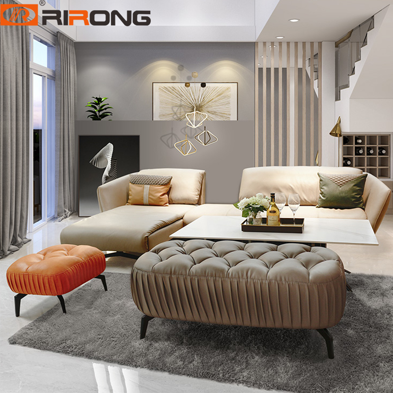 Modern Living Room Leather Fashion Sofa furniture Minimalist leather Sofa Stool 