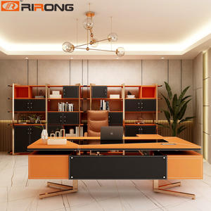 AMS Wooden Custom Executive Desk Custom Orange L Shape director table 