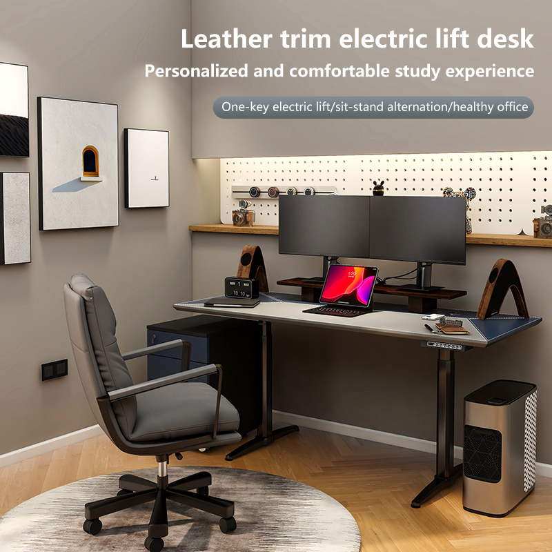Electric lift table home leather decoration desk study desk standing workbench