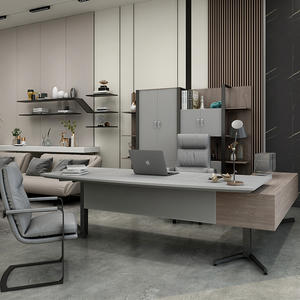 Leather boss office desk Italian minimalist  wood desk fashion executive desk