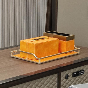 Nordic Creative Orange Light Luxury Tissue Box Living Room Leather Tissue Box