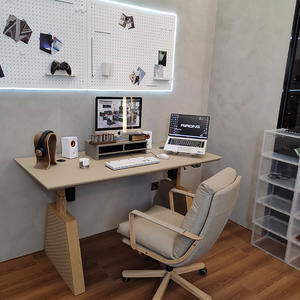 Home Cream Electric lift table Desk Office Computer desk and chair