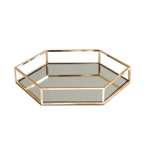 Metal Tray Gold Glass Mirror Cosmetic Storage Tray