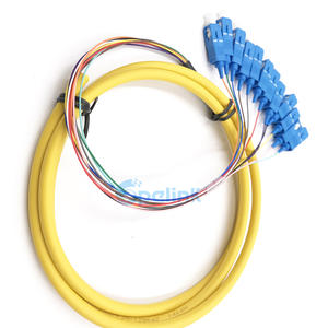 Bunch Optical Fiber Pigtail, 12 Fiber Distribution Fiber Optic Pigtail, SC/UPC , SM 9/125 Fanout 0.9mm, LSZH Yellow
