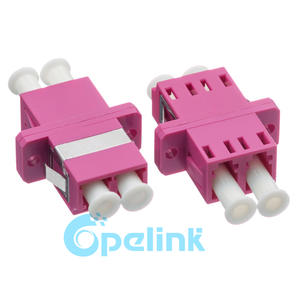LC - LC Fiber Adapter, Plastic Housing, OM4 Multimode Duplex Optical Fiber Adaptor, Pink, SC Footprint, Flanged Type