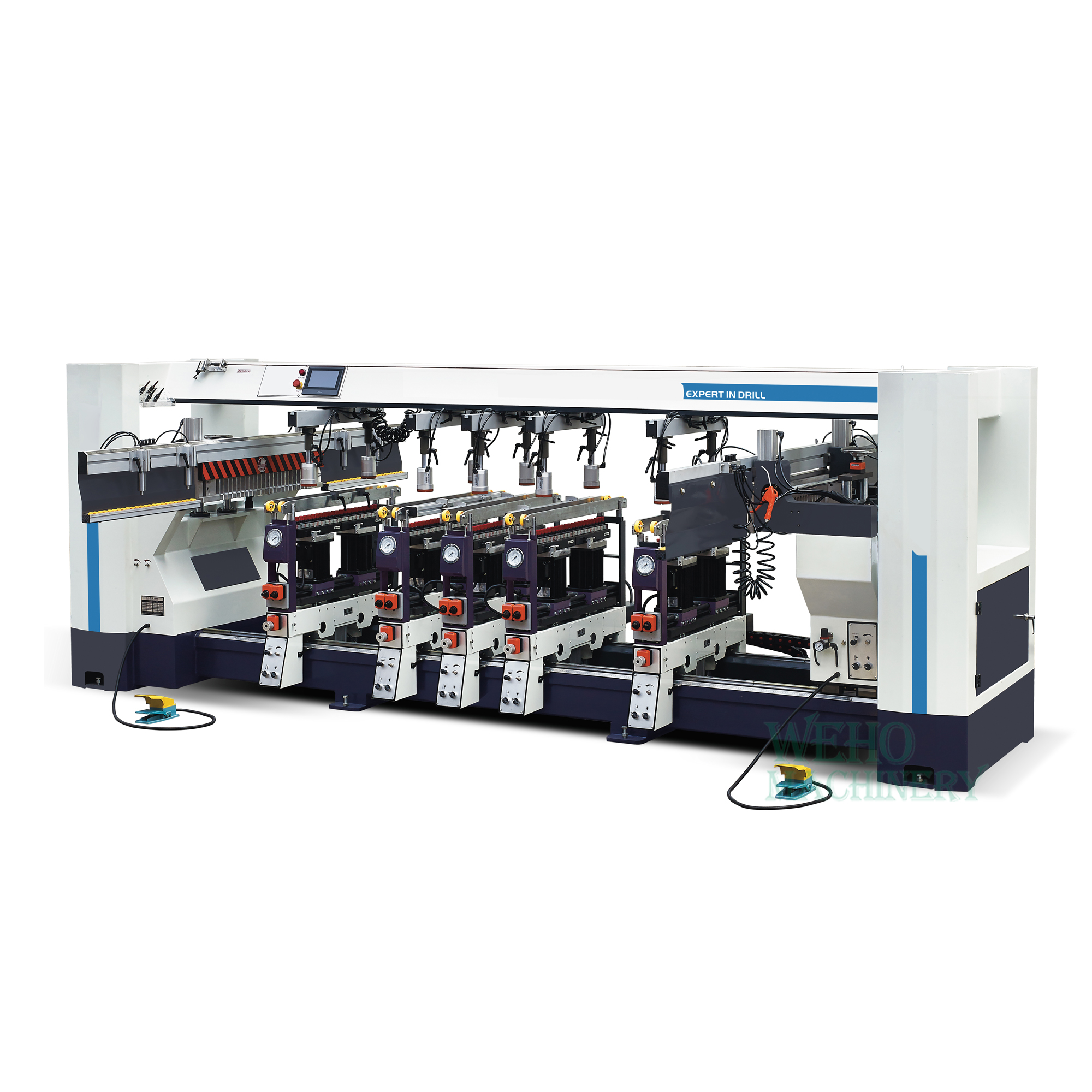 Seven-row horizontal wood drilling machine for panel cupboard making