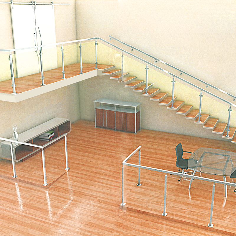 Glass Square Handrail, 304 Stainless Steel Railing For Office Building