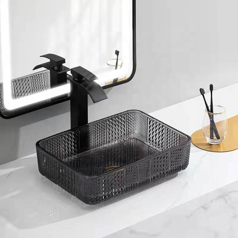 Square design glass sink basin  bowl for cabinet with vanity