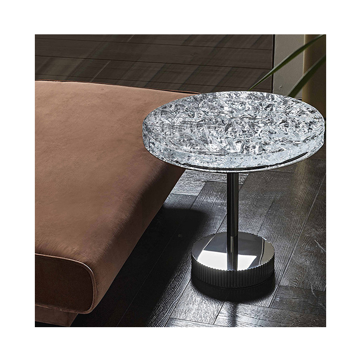 Livingroom furniture metal base crystal glass round coffee side table