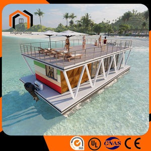 Floating boat house is made of light steel.