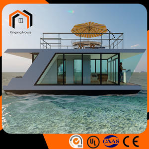 Floating boat house is made of light steel.