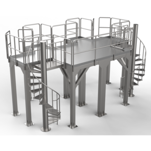 The custom-made  working platform has stainless steel handrails.