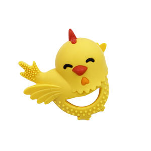 BT018  Silicone teether in Chick shape. Multi-Textured,