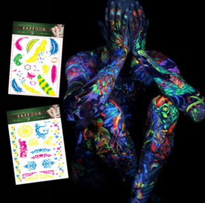 Customized Luminous Colourful Glowing Fluorescent Tattoo Sticker For Hand