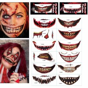 Halloween Big Mouth Temporary Henna Tattoo Sticker Realistic Temporary Costume Make Up Face Tattoo Kit Men Or Women Adult