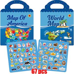 Removable US Map&World Map Puffy Sticker Playset With Various Animals Christmas Gifts For Toddler Girls Boys(2 Pack)