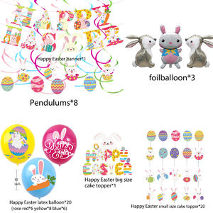 Easter Hanging Decorations Set - 8 PCS Easter Pendulums, 1 Happy Easter Banner,20 Latex Balloons,foilballoon 3pcs And Cake Topper 21pcs - Easter Hanging Swirl Decorations For Home Office School Party