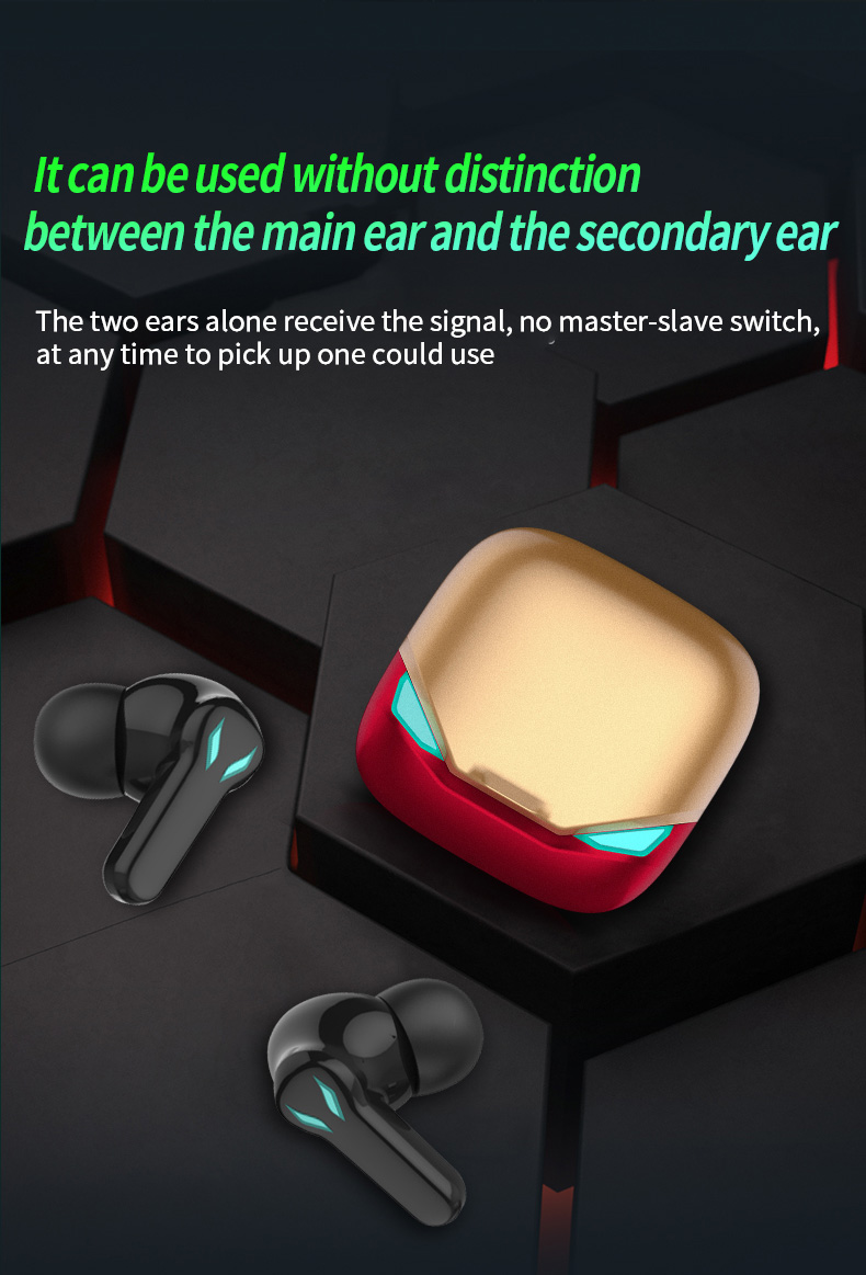 Exquisito Iron Man GT1 Auriculares para juegos Bluetooth, auriculares inalámbricos de control táctil auriculares de llamada / con micrófono