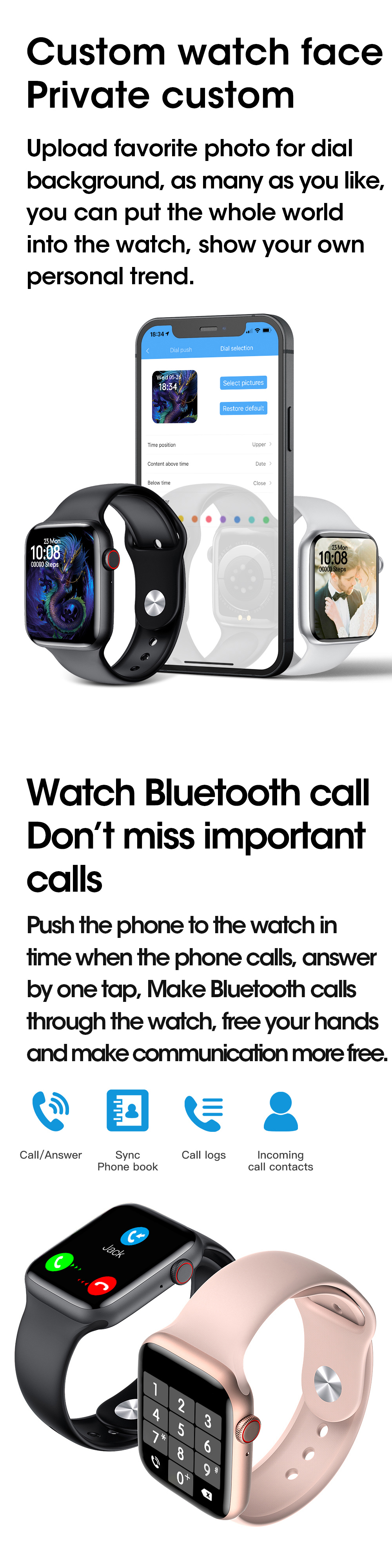 Herren- und Damenuhren W37 Smart Watch, 1,75 High-Definition-Großbild-Bluetooth-Anruf IP68 wasserdichte Uhr
