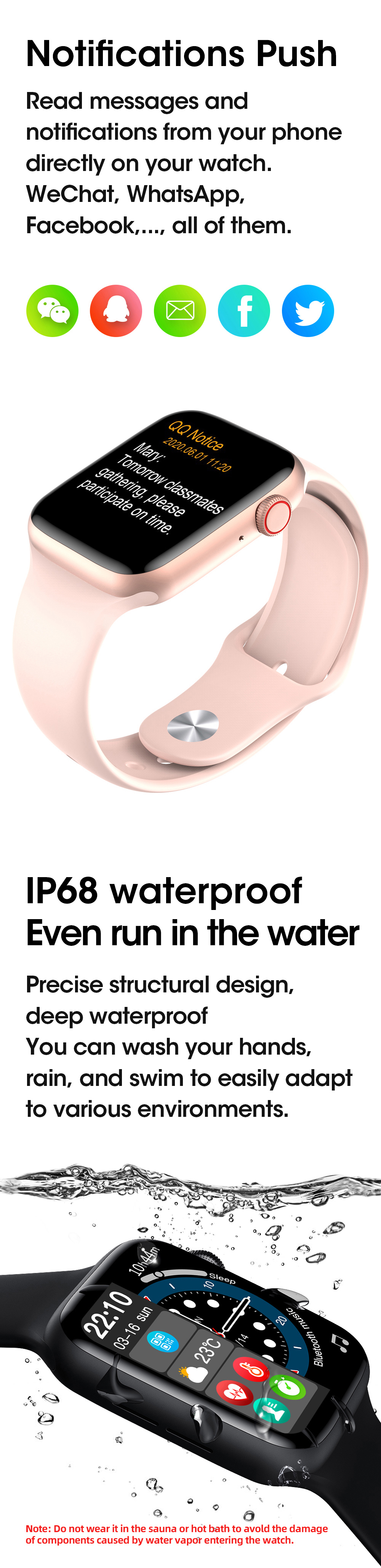 Relojes para hombres y mujeres Reloj inteligente W37, 1.75 de alta definición de pantalla grande Bluetooth llamada IP68 reloj impermeable